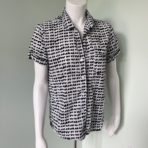 J. Crew White & Black Heart Print Pajama Shirt Small - Picture 2 of 6